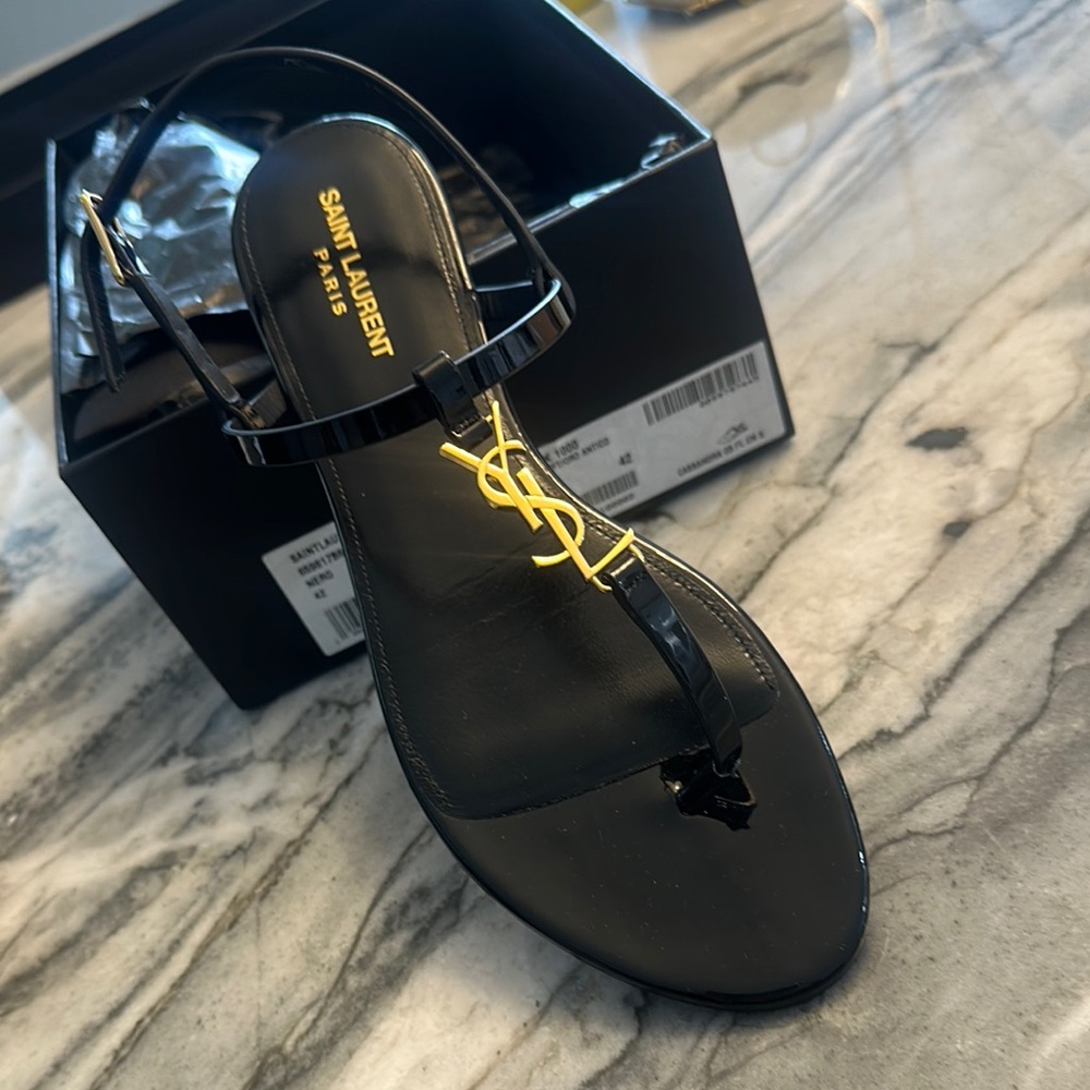 Saint Laurent Black Sandals with Gold Logo